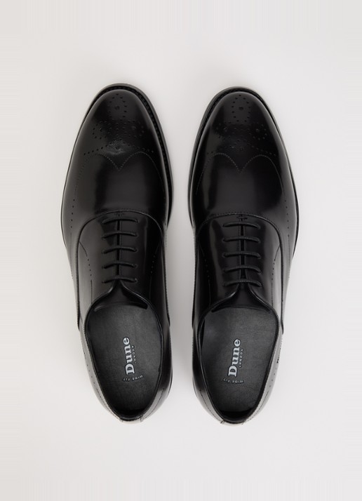 Dune London Wide Fit Shaay brogue van leer - detail 2 zwart