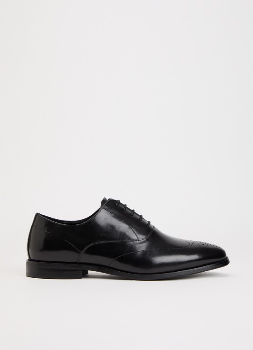 Dune London Wide Fit Shaay brogue van leer - voorkant 5 zwart