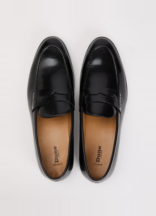 Dune London Wide Fit Skylers loafer van leer - detail 4 zwart