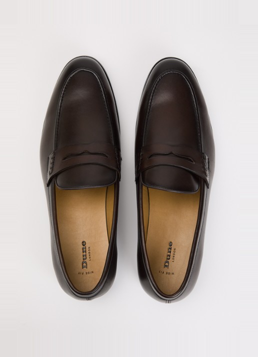 Dune London Wide Fit Skylers loafer van leer - detail 3 bruin