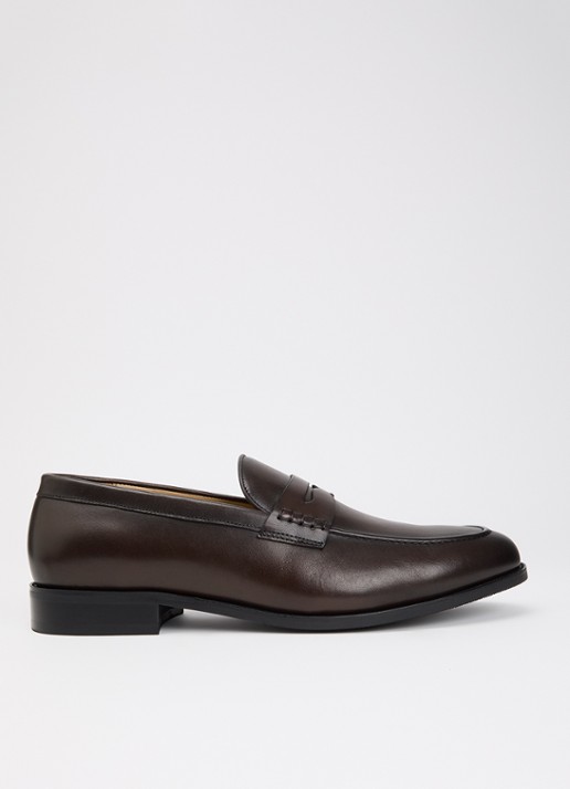 Dune London Wide Fit Skylers loafer van leer - voorkant bruin