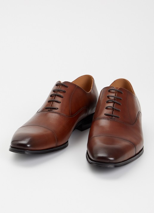Dune London Wide Fit Solver veterschoen van leer met lakfinish - detail oranjebruin