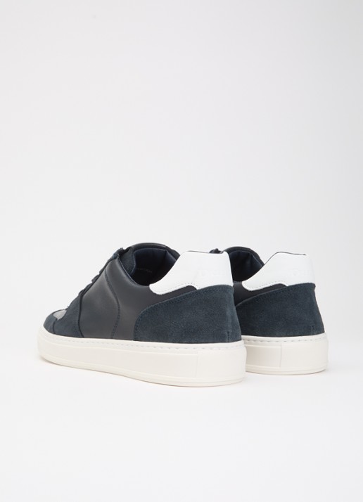 Dune London Wide Fit Tawly sneaker van leer met suède details - achterkant 4 donkerblauw