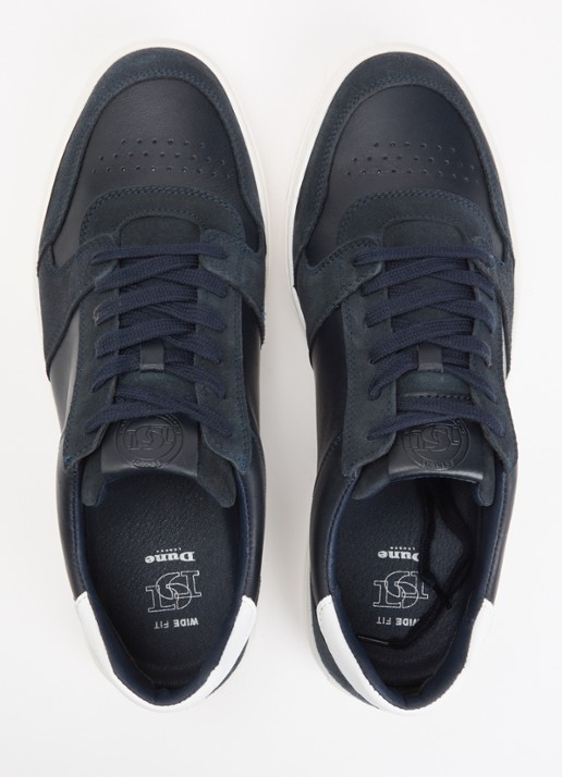 Dune London Wide Fit Tawly sneaker van leer met suède details - detail 2 donkerblauw