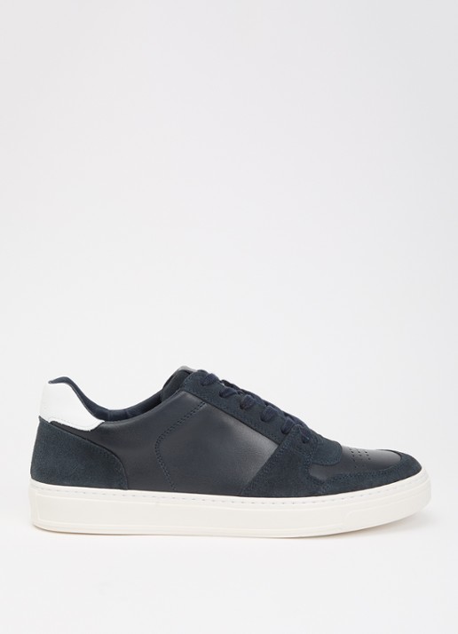Dune London Wide Fit Tawly sneaker van leer met suède details - voorkant 5 donkerblauw