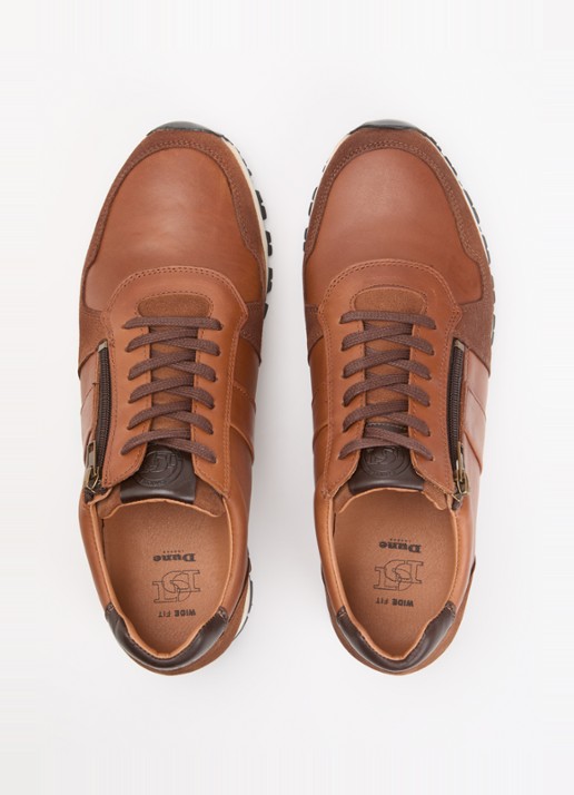 Dune London Wide Fit Thame sneaker van leer met ritsdetail  - detail 3 bruin