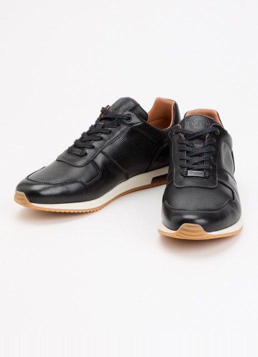 Dune London Wide Fit Trilogy sneaker van leer - detail zwart