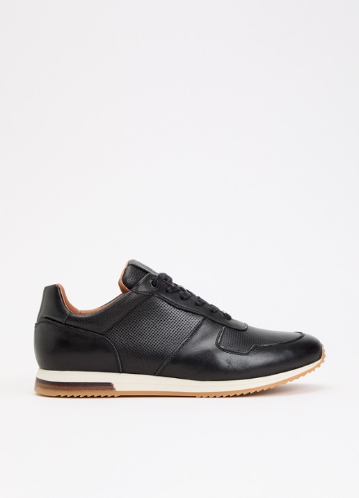 Dune London Wide Fit Trilogy sneaker van leer - voorkant 4 zwart