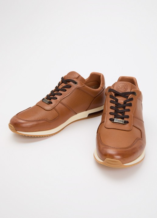 Dune London Wide Fit Trilogy sneaker van leer - detail roestbruin