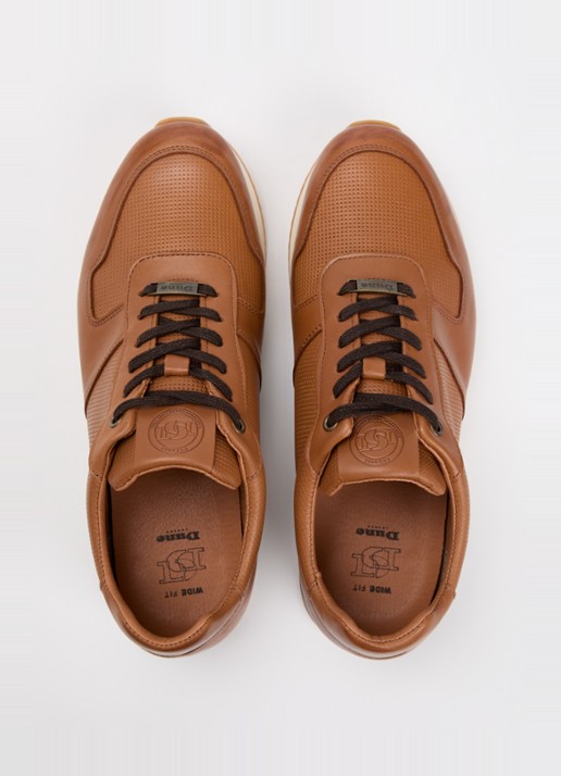 Dune London Wide Fit Trilogy sneaker van leer - detail 2 roestbruin
