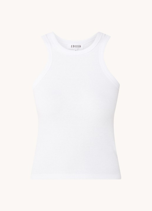EDITED Lucia ribgebreide cropped tanktop in biologisch katoenblend - voorkant 2 wit