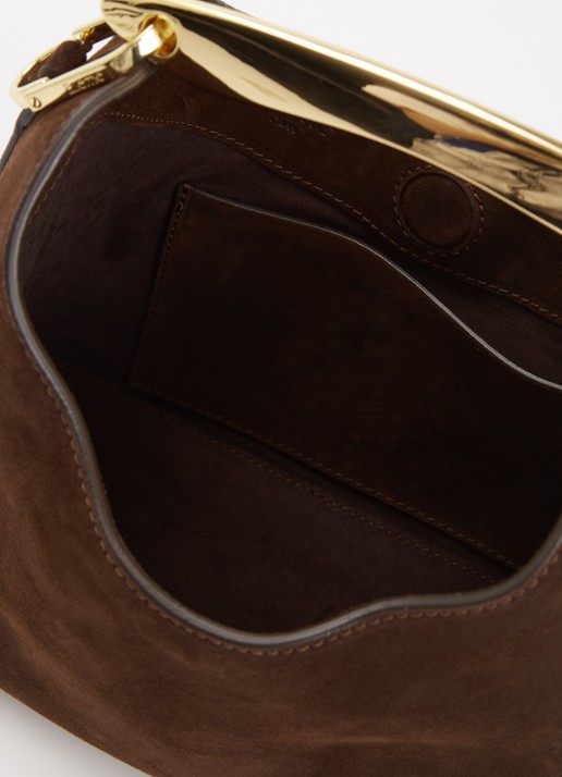 Elleme Boomerang handtas van suède met logo - detail 2 donkerbruin