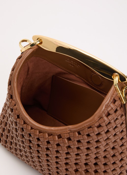 Elleme Handtas van lamsleer met gevlochten detail  - detail oranjebruin