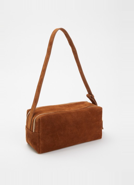 Elleme Trousse schoudertas van suède - achterkant 2 cognac