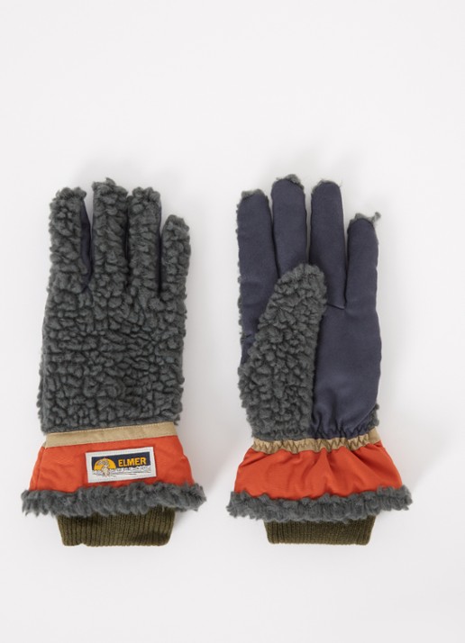 ELMER Handschoenen van teddy met logo en touchscreen functie - voorkant donkergrijs