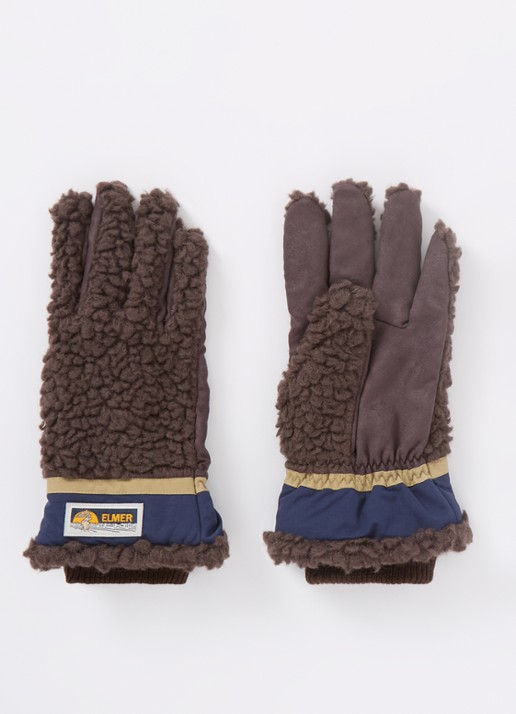 ELMER Handschoenen van teddy met logo en touchscreen functie - voorkant bruin
