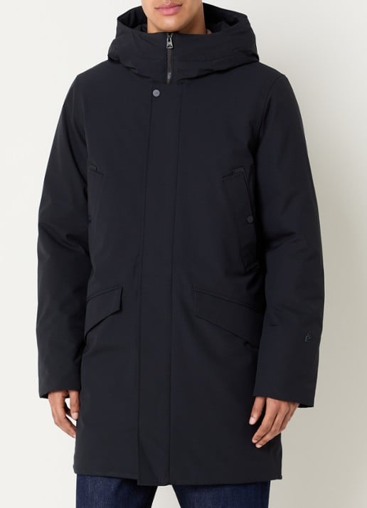 Elvine Alrik waterproof gewatteerde parka met klepzakken - detail donkerblauw