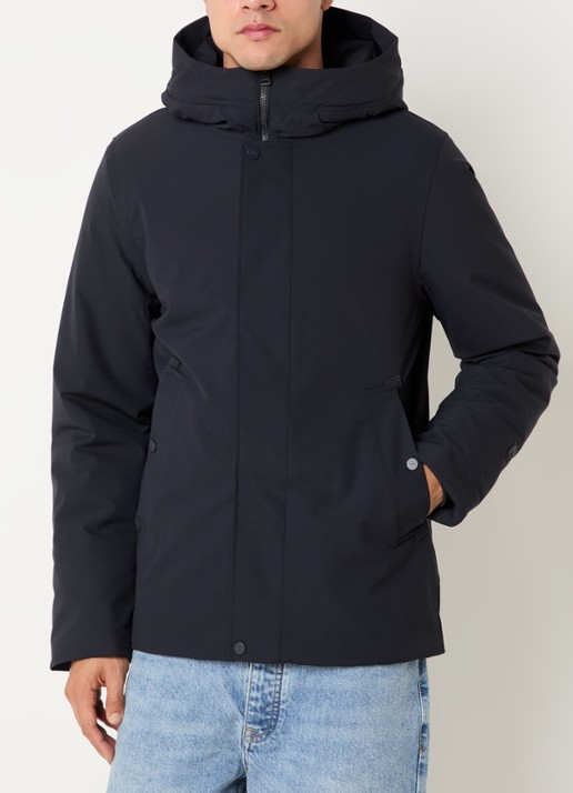 Elvine Beurnie gewatteerde parka met steekzakken en logo - detail donkerblauw