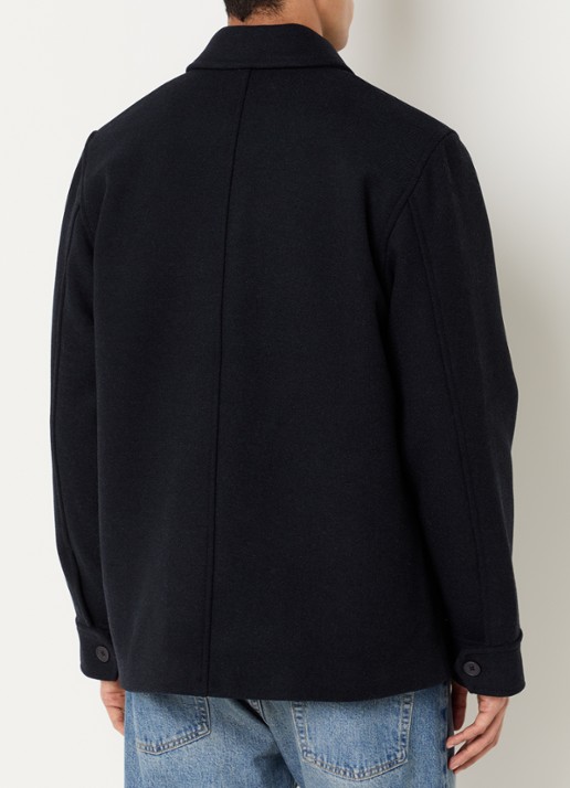 Elvine Ciaran overshirt in wolblend met klepzakken - achterkant 2 donkerblauw