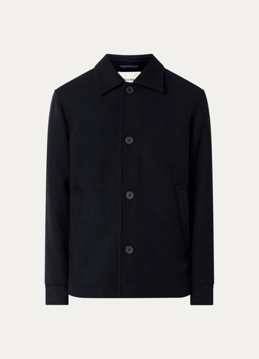 Elvine Ciaran overshirt in wolblend met klepzakken - voorkant 3 donkerblauw