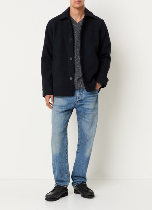 Elvine Ciaran overshirt in wolblend met klepzakken - voorkant 4 donkerblauw