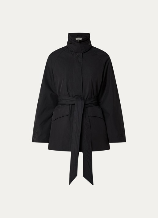 Elvine Roya trenchcoat met opstaande kraag en strikceintuur - voorkant zwart