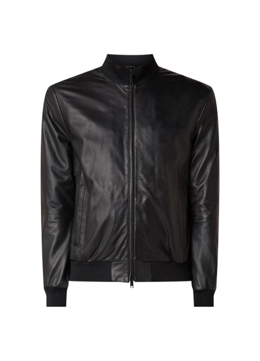 Emporio Armani Bomberjack van lamsleer - voorkant zwart