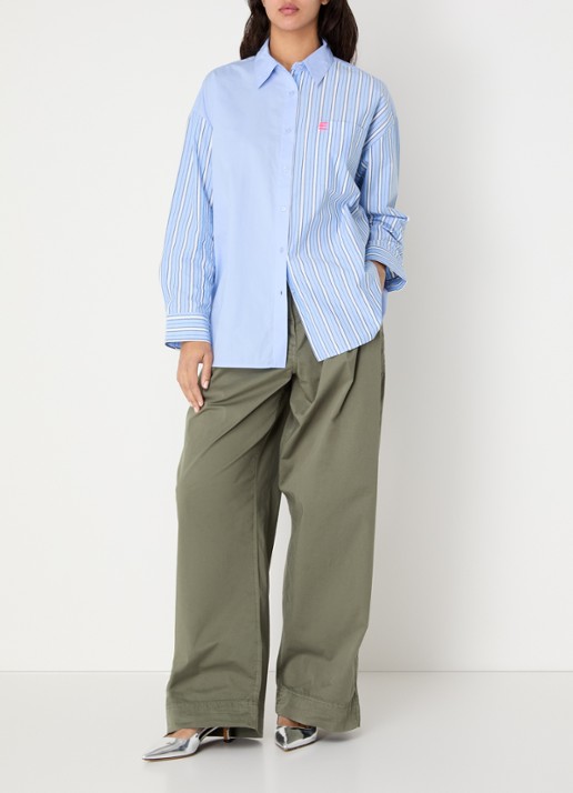 Essentiel Antwerp Blouse met streepprint en bostzak - voorkant 4 blauw