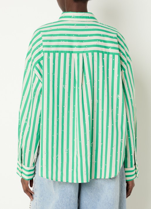 Essentiel Antwerp Blouse met streepprint en strass - achterkant 4 groen