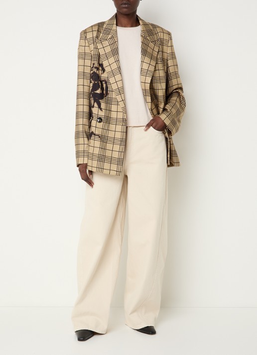 Essentiel Antwerp Double-breasted blazer met ruitdessin en paspelzakken - voorkant 3 camel