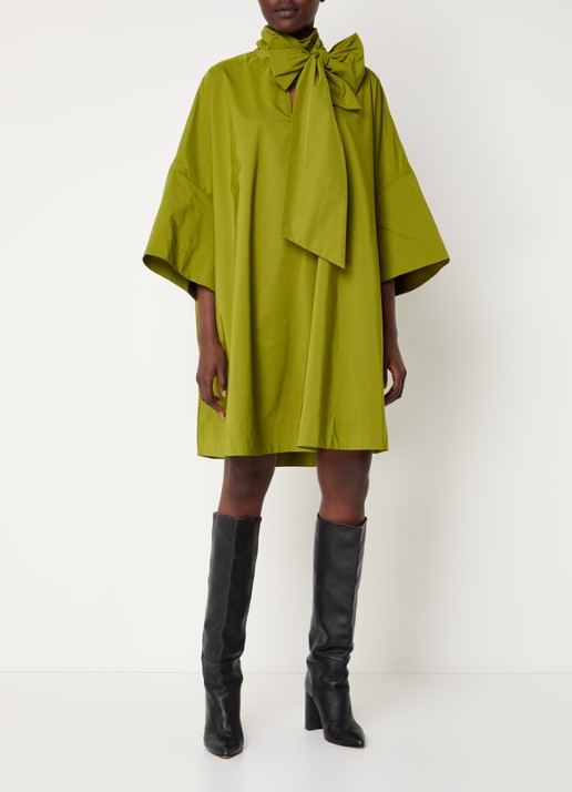 Essentiel Antwerp Greezer midi jurk met sjaalkraag - voorkant 4 groen