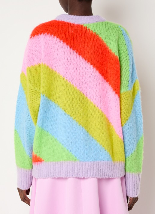 Essentiel Antwerp Grofgebreide trui in wolblend met colour blocking - achterkant 4 paars