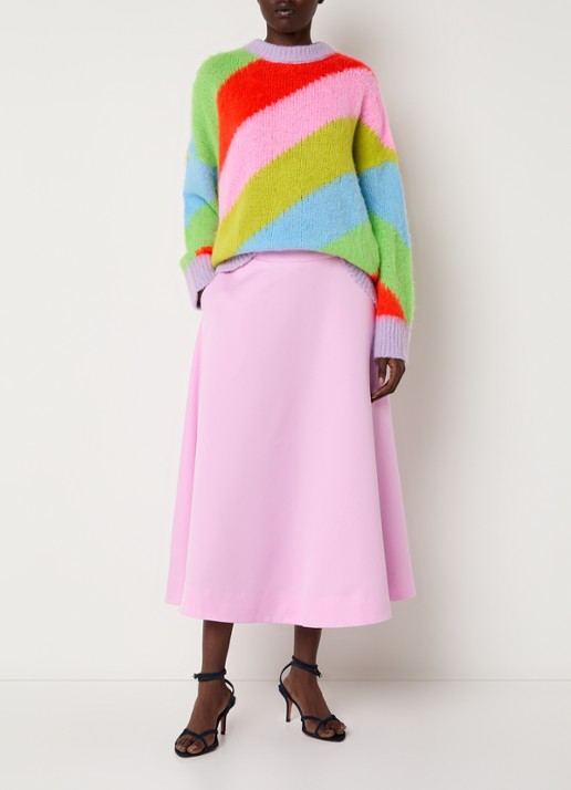 Essentiel Antwerp Grofgebreide trui in wolblend met colour blocking - voorkant 3 paars