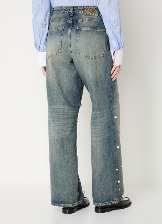 Essentiel Antwerp Held high waist wide leg jeans van  katoen met imitatieparels - achterkant indigo