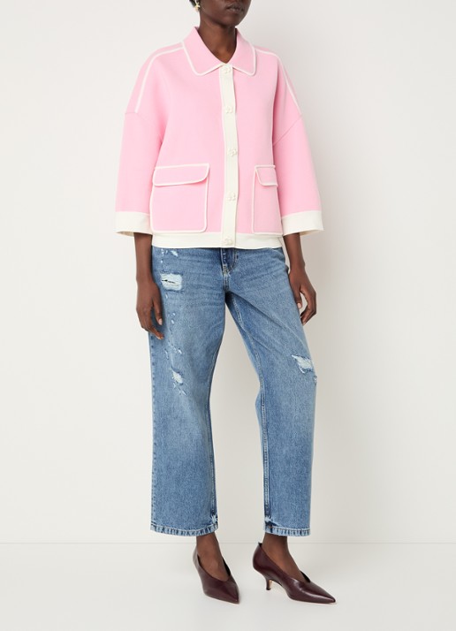Essentiel Antwerp High waist cropped jeans met destroyed afwerking - voorkant 5 indigo