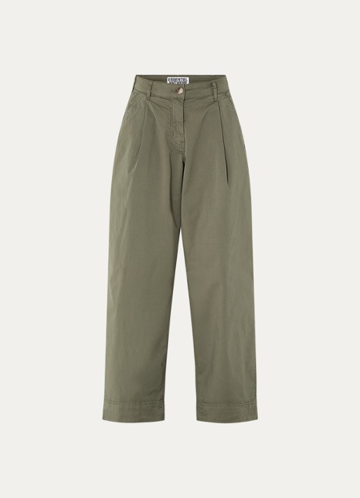 Essentiel Antwerp High waist loose fit broek met steekzakken - voorkant 3 groen