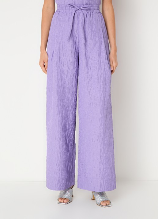 Essentiel Antwerp High waist wide fit broek met jacquard dessin - detail paars