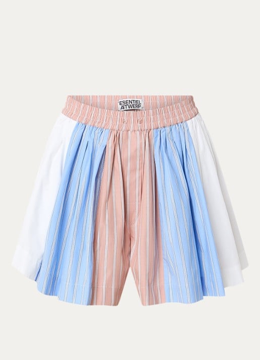Essentiel Antwerp High waist wide fit korte broek met streepprint - voorkant 2 zalmroze
