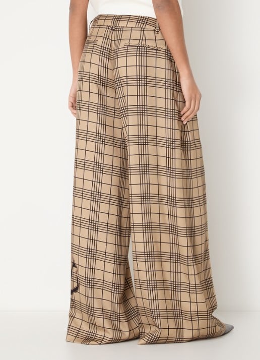 Essentiel Antwerp High waist wide fit palazzo broek met ruitdessin - achterkant beige