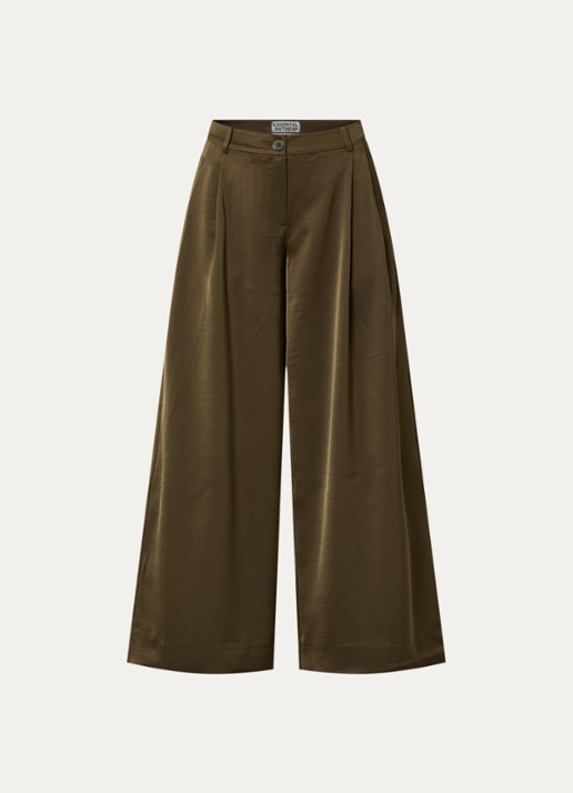 Essentiel Antwerp High waist wide fit pantalon met steekzakken - voorkant 3 bronsgroen