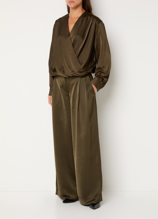 Essentiel Antwerp High waist wide fit pantalon met steekzakken - voorkant 4 bronsgroen