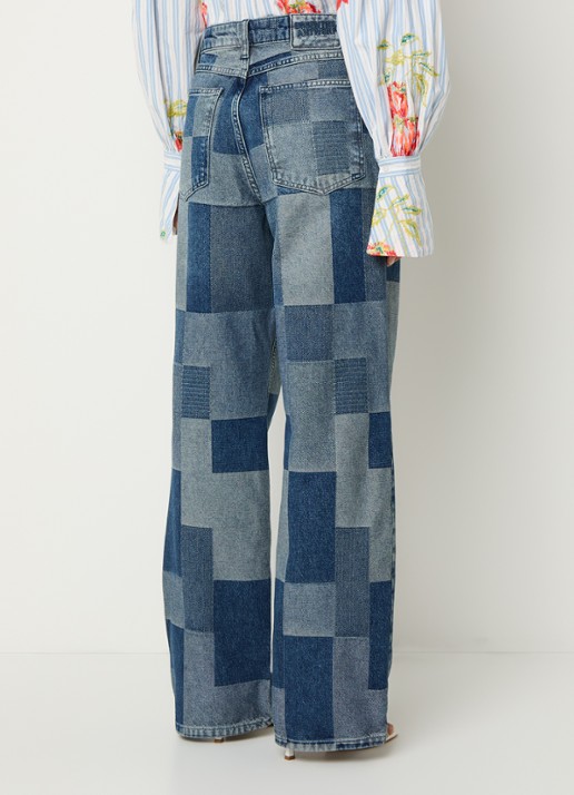 Essentiel Antwerp High waist wide leg jeans met patchwork - achterkant blauw