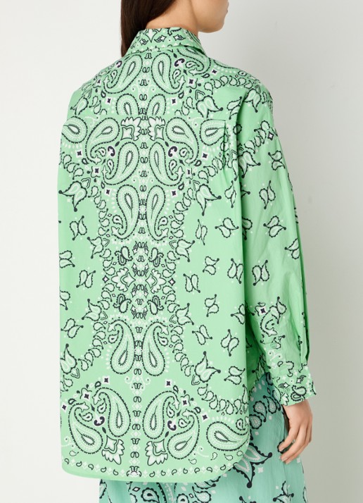Essentiel Antwerp Histende oversized blouse met paisley dessin - achterkant turquoise