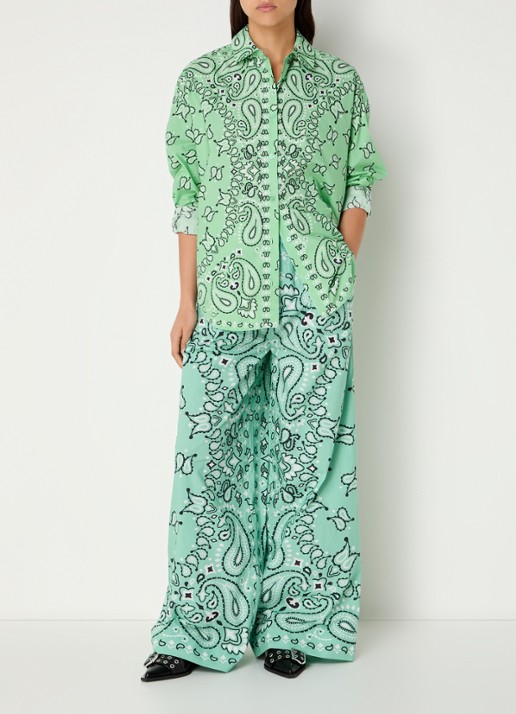 Essentiel Antwerp Histende oversized blouse met paisley dessin - voorkant 3 turquoise