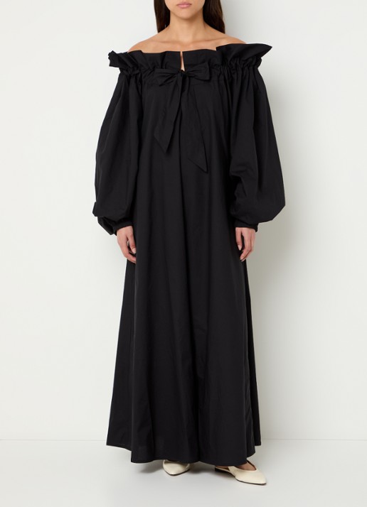 Essentiel Antwerp Hojito maxi off shoulder jurk met ballonmouw en strikdetail