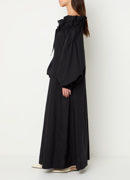 Essentiel Antwerp Hojito maxi off shoulder jurk met ballonmouw en strikdetail - voorkant 4 zwart