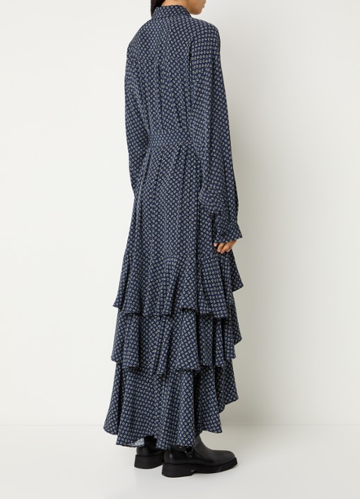 Essentiel Antwerp Imagazine maxi blousejurk met strikceintuur - achterkant donkerblauw