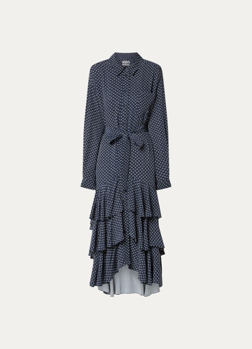 Essentiel Antwerp Imagazine maxi blousejurk met strikceintuur - voorkant 2 donkerblauw
