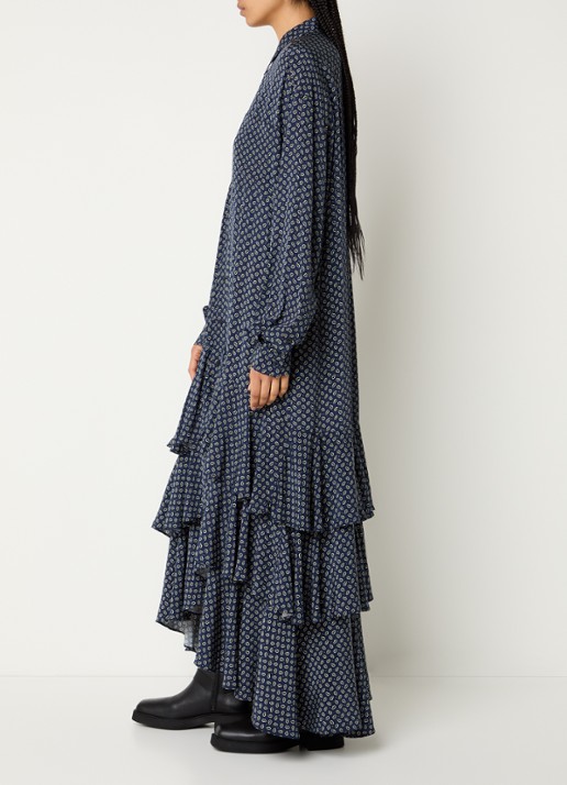 Essentiel Antwerp Imagazine maxi blousejurk met strikceintuur - voorkant 3 donkerblauw