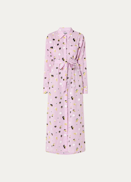 Essentiel Antwerp Jamanna midi blousejurk met bloemborduring en strikceintuur - voorkant 3 lila
